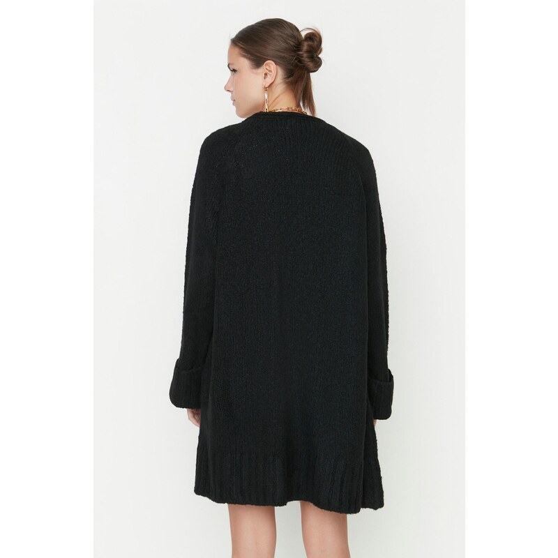 Trendyol Black Wide Fit Soft Textured Knitwear Cardigan