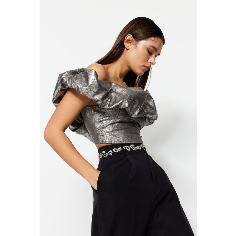 Dámský top Trendyol TPRSS23BS00008/SILVER