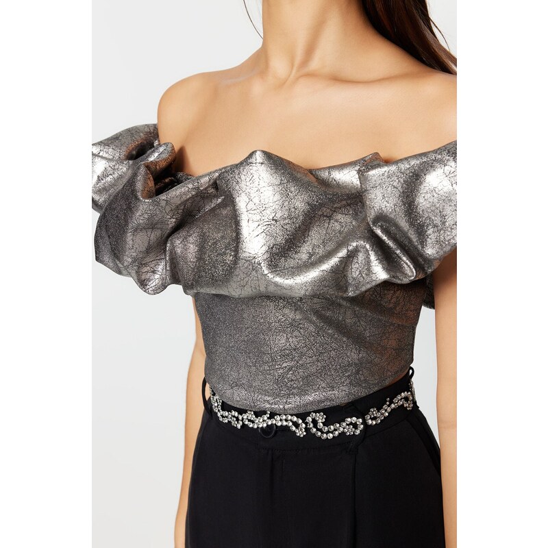 Dámský top Trendyol TPRSS23BS00008/SILVER