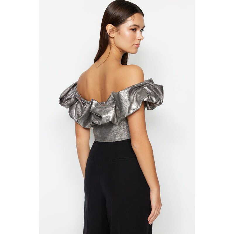 Dámský top Trendyol TPRSS23BS00008/SILVER