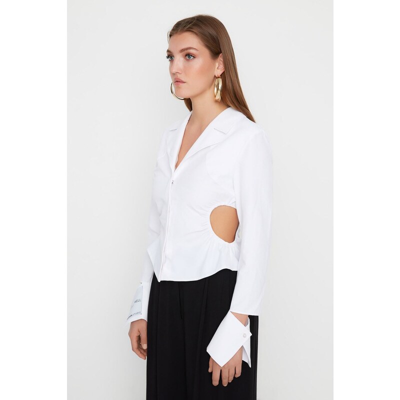 Trendyol X Sagaza Studio White Cut Out Detailed Shirt