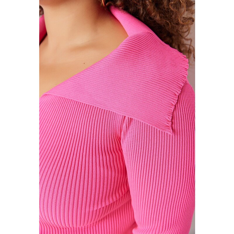 Trendyol Curve Fuchsia Boat Neck Pletená halenka