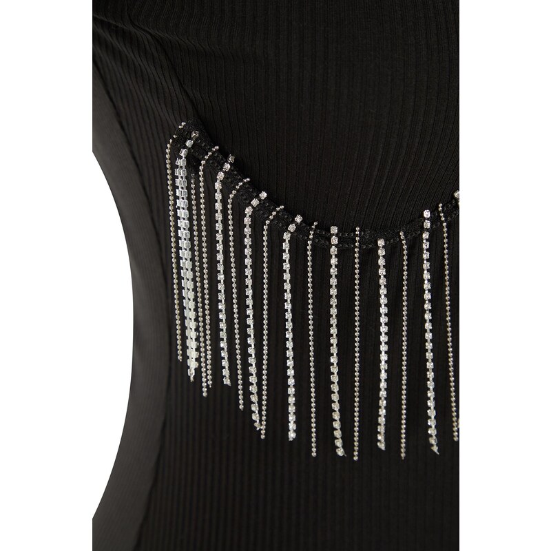 Trendyol Black Stone Accessory Detail Knitted Body