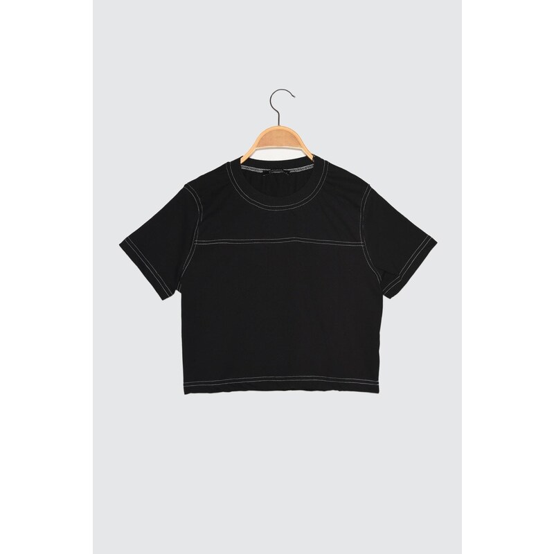 Trendyol Black Crop Crew Neck Knitted Sports T-Shirt