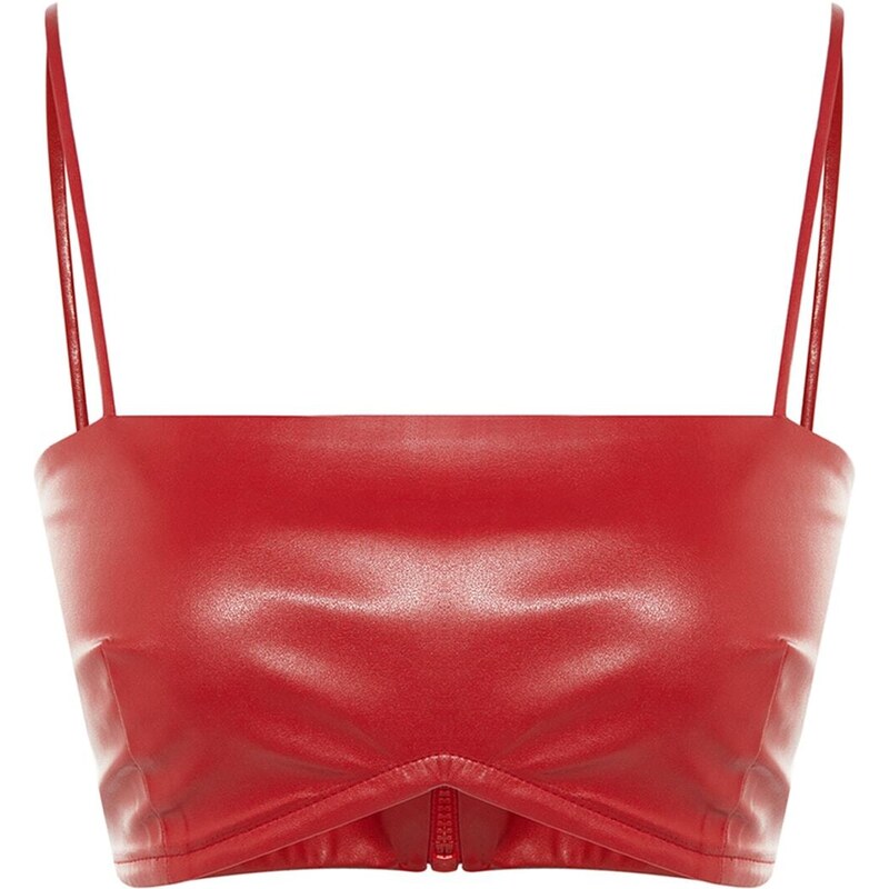 Trendyol X Sagaza Studio Red Faux Leather Bustier