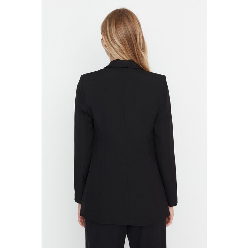 Trendyol Black Woven Lined Double Breasted Closeup Blazer Jacket