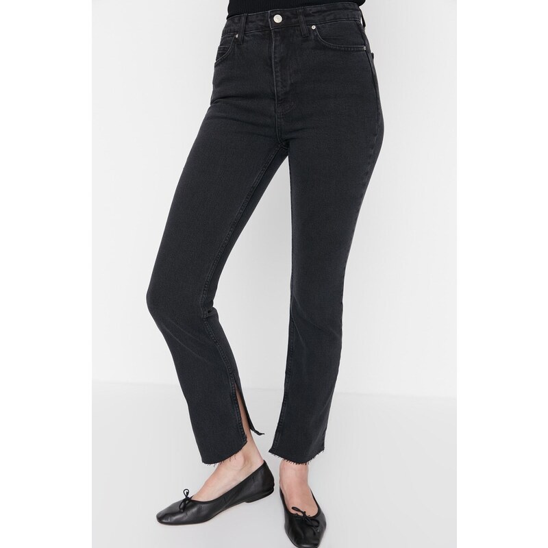 Trendyol Black Petite Slit High Waist Slim Flare Jeans