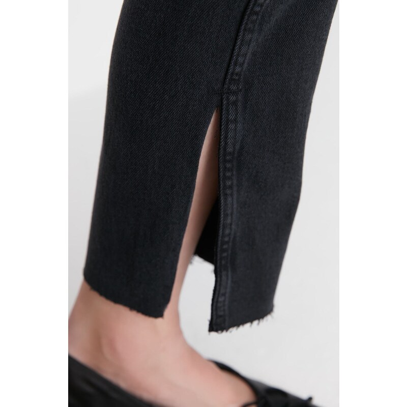 Trendyol Black Petite Slit High Waist Slim Flare Jeans
