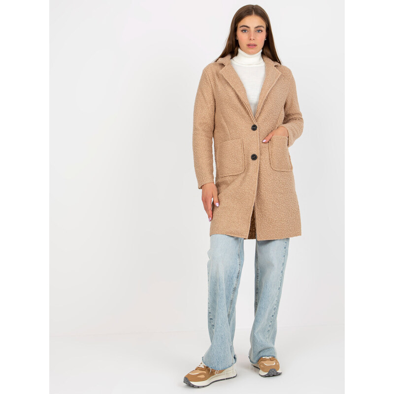 Fashionhunters OCH BELLA béžový plyšový kabátek s kapsami