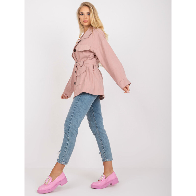 Fashionhunters Prachově růžový dámský kabát s podšívkou