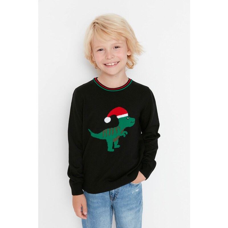 Trendyol Boy's Black Jacquard Knitwear Sweater