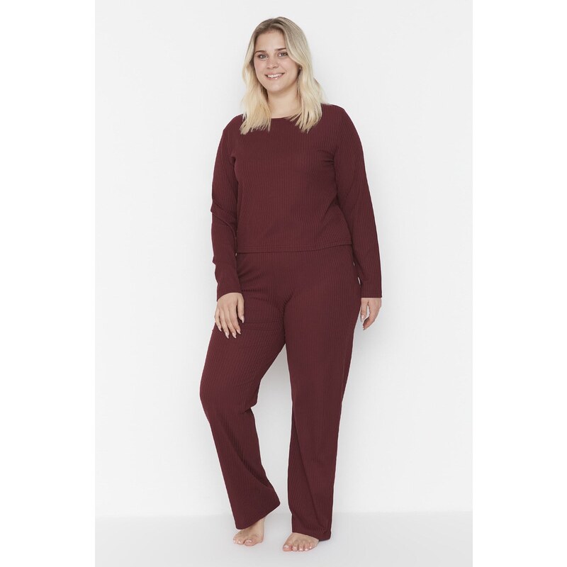 Trendyol Curve Claret Red Knitted Pajamas Set