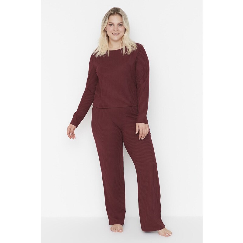 Trendyol Curve Claret Red Knitted Pajamas Set