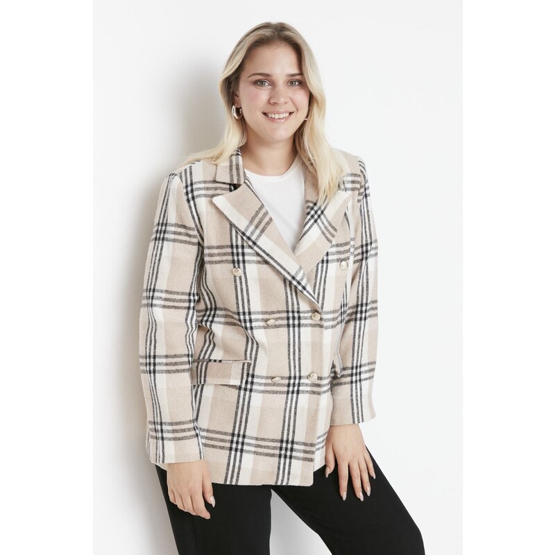 Trendyol Curve Plus Size Bunda - Hnědá - Regularní střih