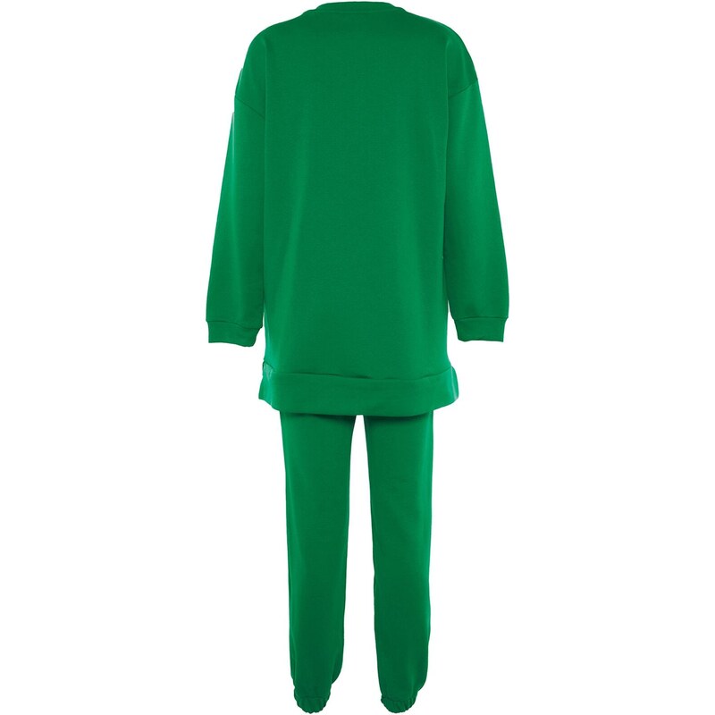 Trendyol Green Embroidered Crew Neck Basic Knitted Tracksuit Set