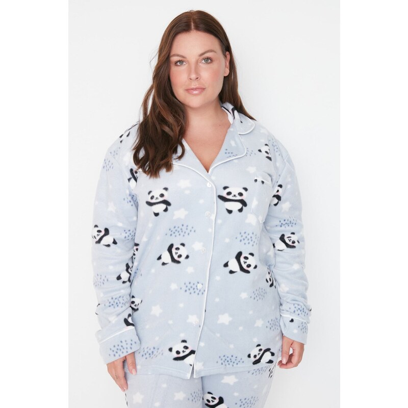 Trendyol Curve Blue Patterned Knitted Pajamas Set