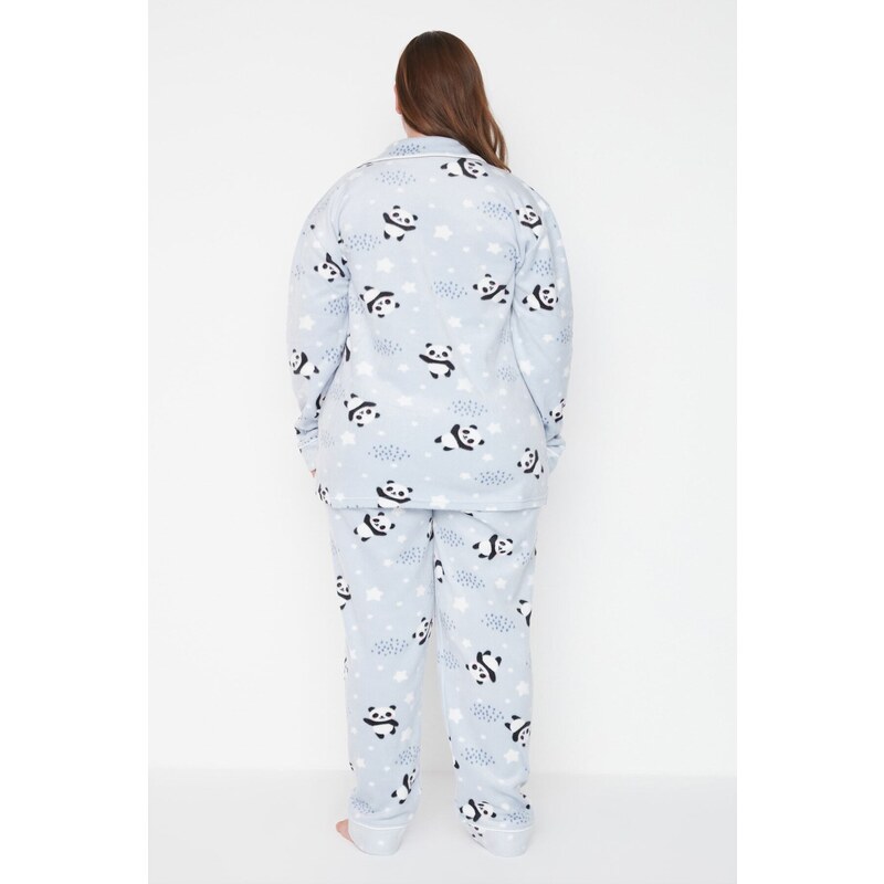 Trendyol Curve Blue Patterned Knitted Pajamas Set