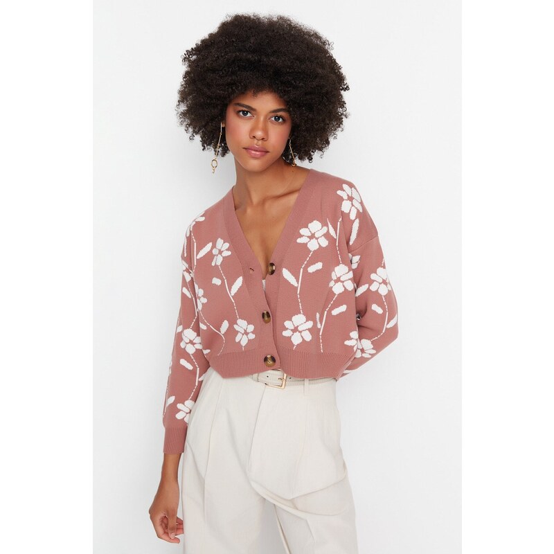 Trendyol Pale Pink Jacquard Knitwear Cardigan