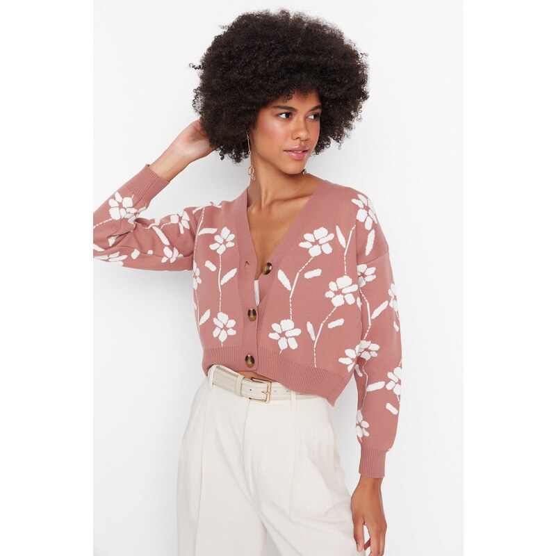 Trendyol Pale Pink Jacquard Knitwear Cardigan