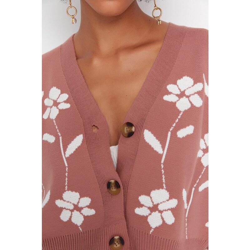 Trendyol Pale Pink Jacquard Knitwear Cardigan