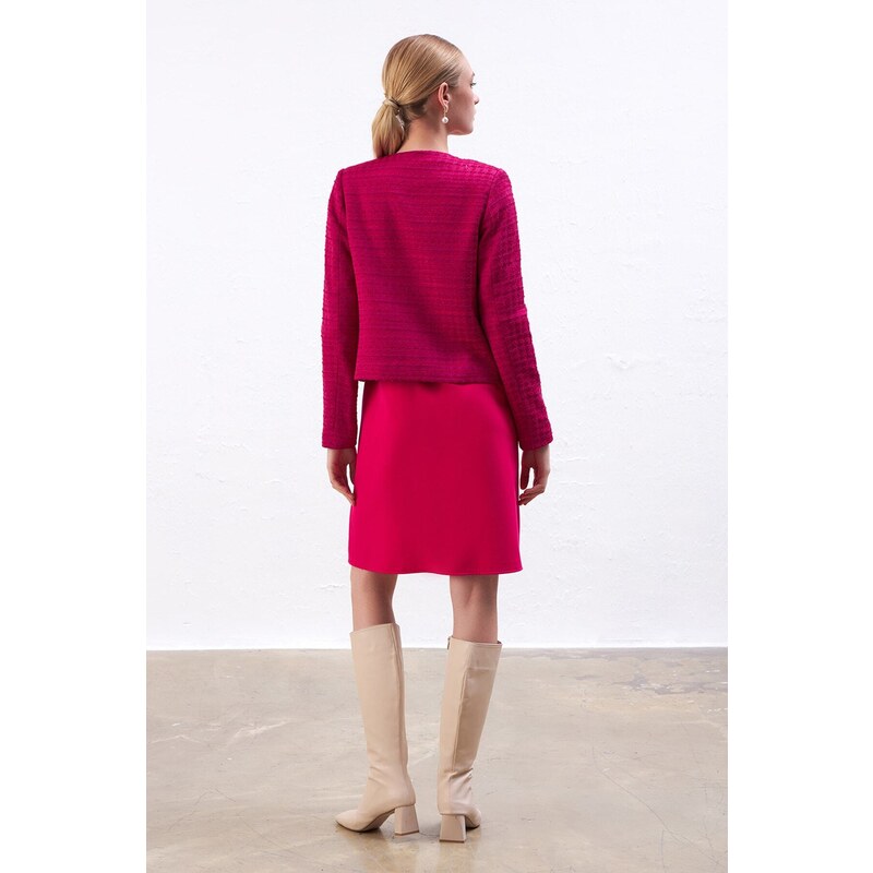 Gusto Collarless Tuvit Jacket - Fuchsia