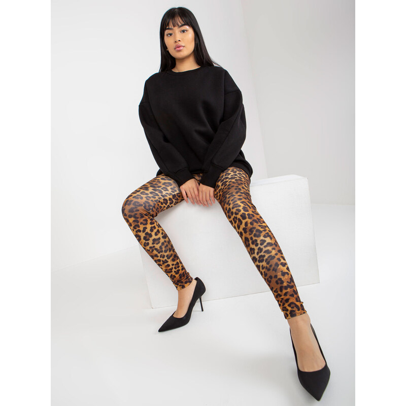 Fashionhunters Tmavě béžové a černé ležérní legíny s leopardím vzorem