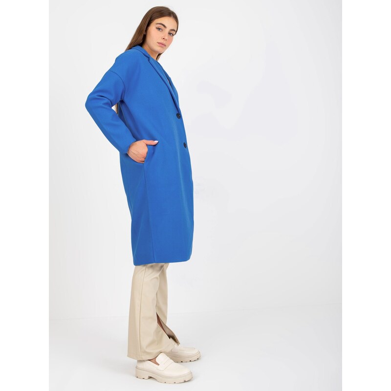 Fashionhunters Tmavě modrý dámský kabát s kapsami OH BELLA