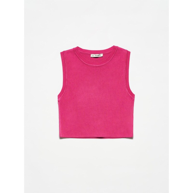 Dilvin 10172 Crew Neck Sleeveless Sweater-fuchsia