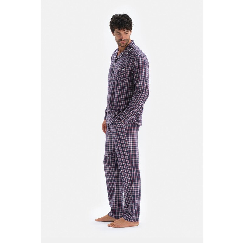 Dagi Navy Blue Plaid Pajamas Set