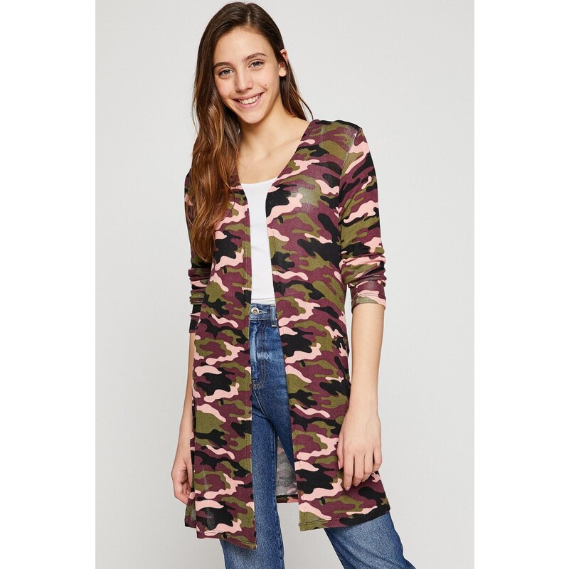 Koton Women's Green Camouflage Patterned Cardigan