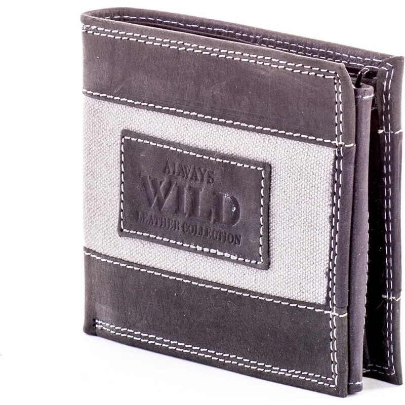 Fashionhunters Černá kožená peněženka pro muže s látkovým modulem