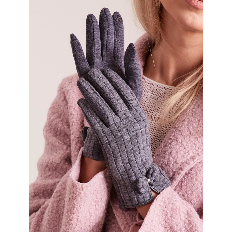 Fashionhunters Tmavě šedé kostkované dámské rukavice