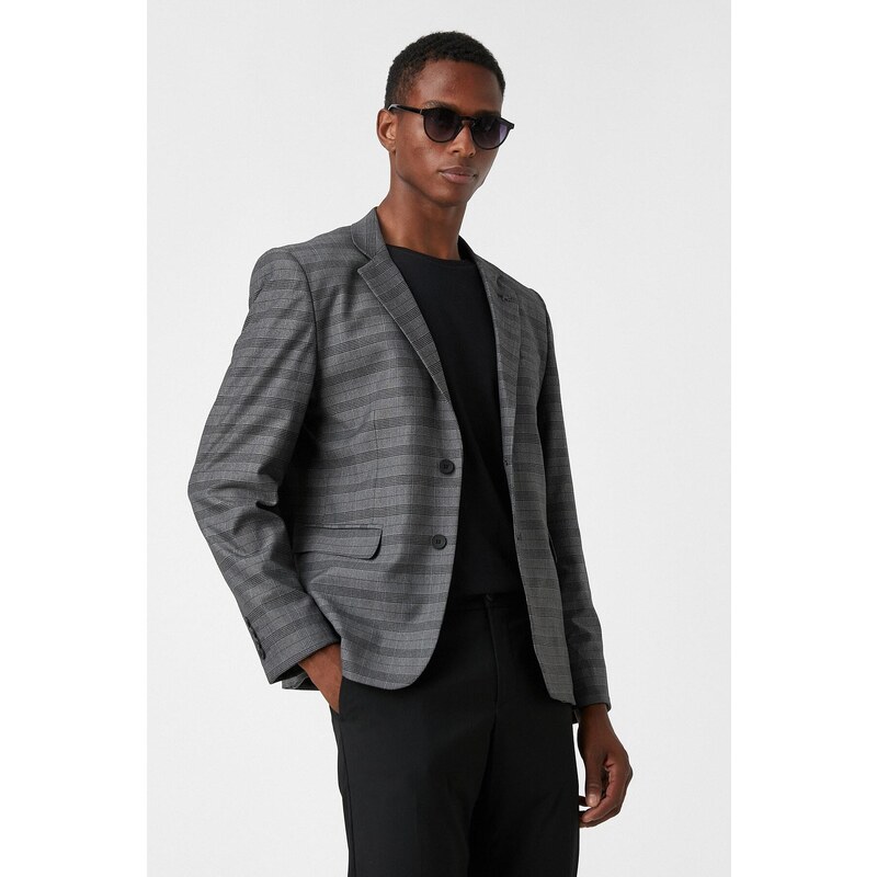 Koton Men's Gray Plaid Jacket