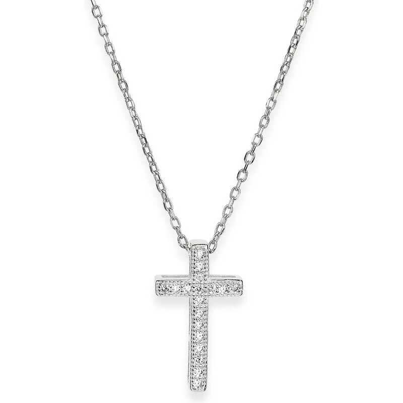 SilveAmo Stříbrný náhrdelník Křížek se zirkony