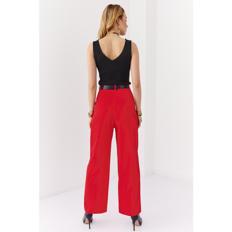FASARDI Elegantní červené kalhoty s vysokým pasem