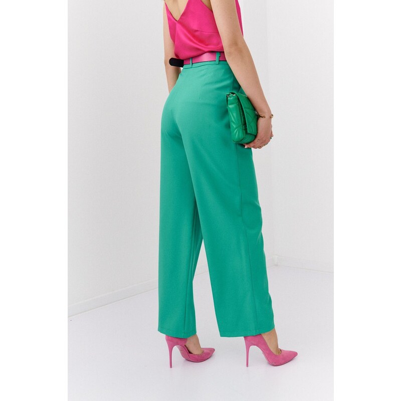 FASARDI Elegantní zelené kalhoty s vysokým pasem