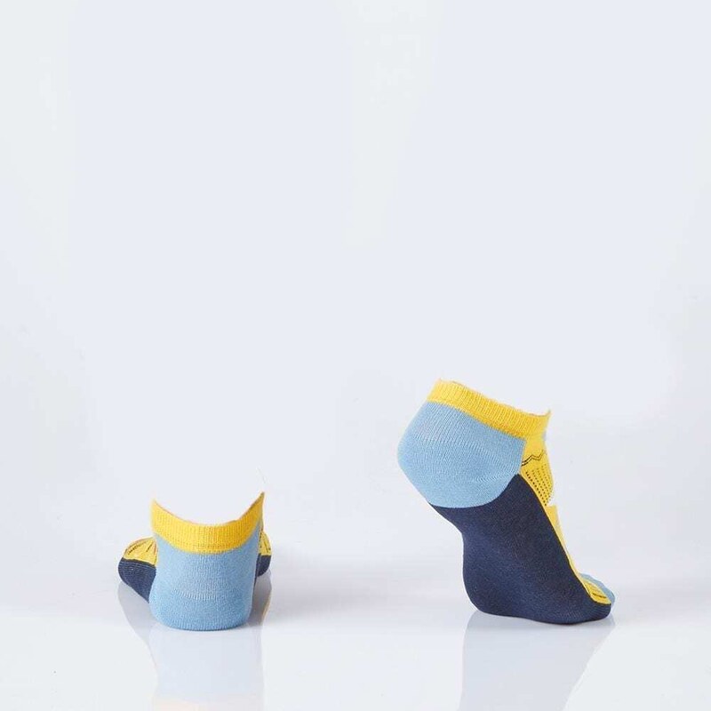 FASARDI Námořnicky modré a žluté dámské krátké ponožky s geometrickými vzory