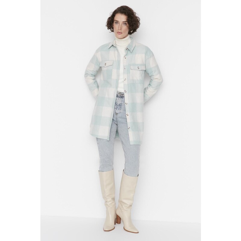 Trendyol Mint Checkered Weave Lumberjack Winter Shirt