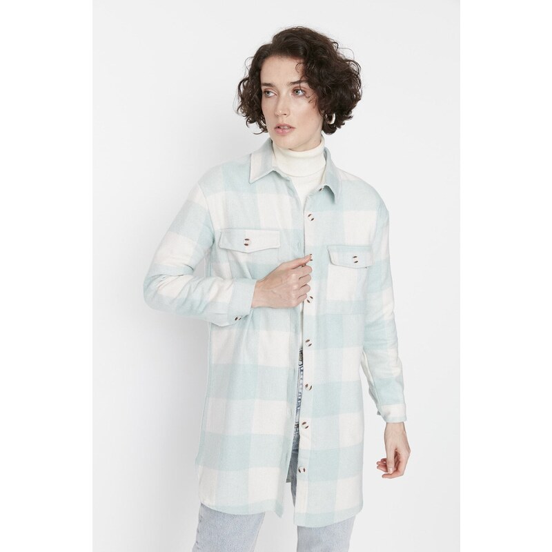 Trendyol Mint Checkered Weave Lumberjack Winter Shirt