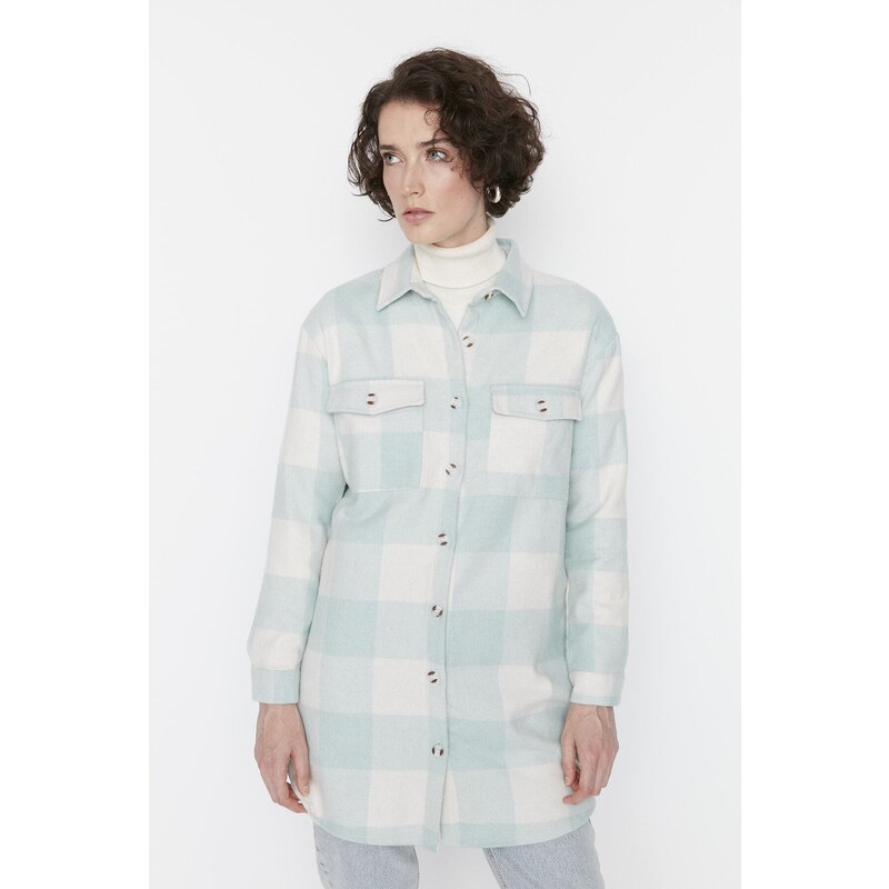 Trendyol Mint Checkered Weave Lumberjack Winter Shirt