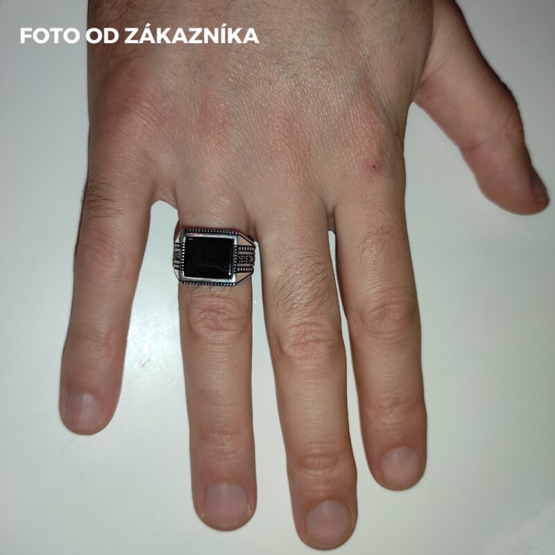 OLIVIE Pánský stříbrný prsten ONYX 5705