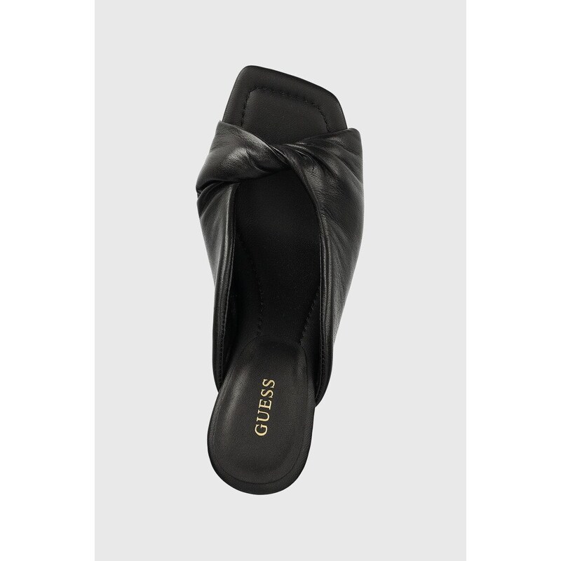 Kožené pantofle Guess RINAH dámské, černá barva, na podpatku, FL6RNH LEA03