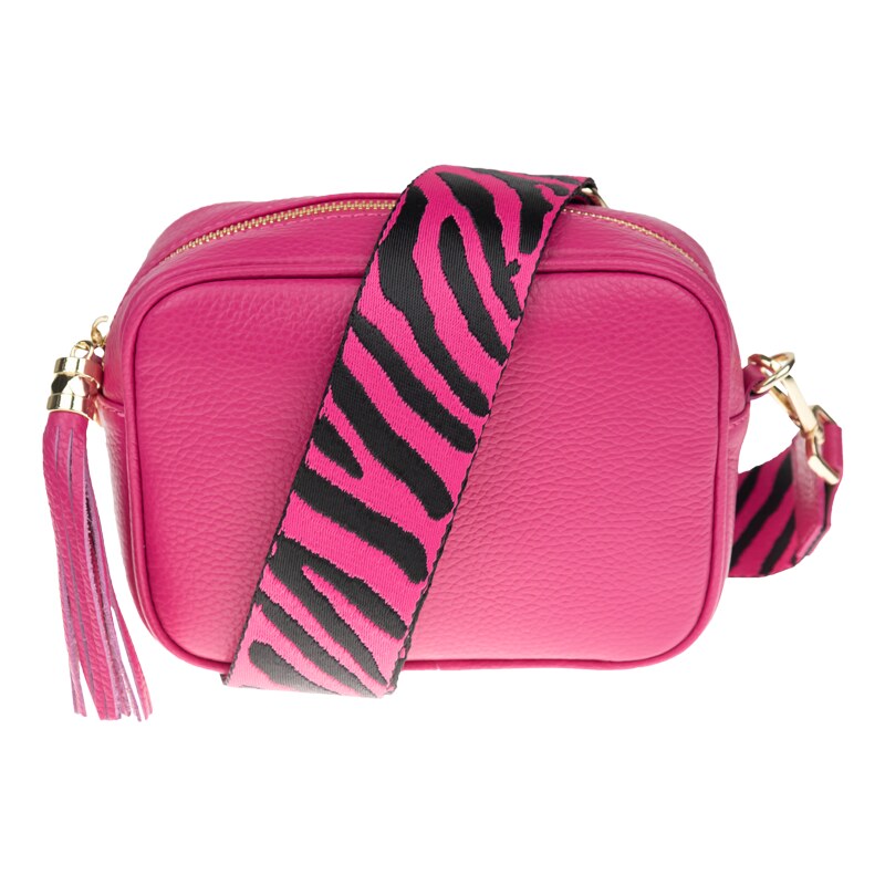 Růžová kožená italská crossbody kabelka Bala Fuxia s přídavným