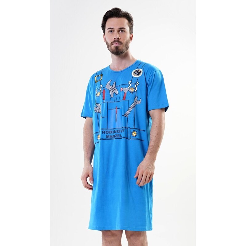 Cool Comics Pánská noční košile s krátkým rukávem Hodinový manžel - modrá