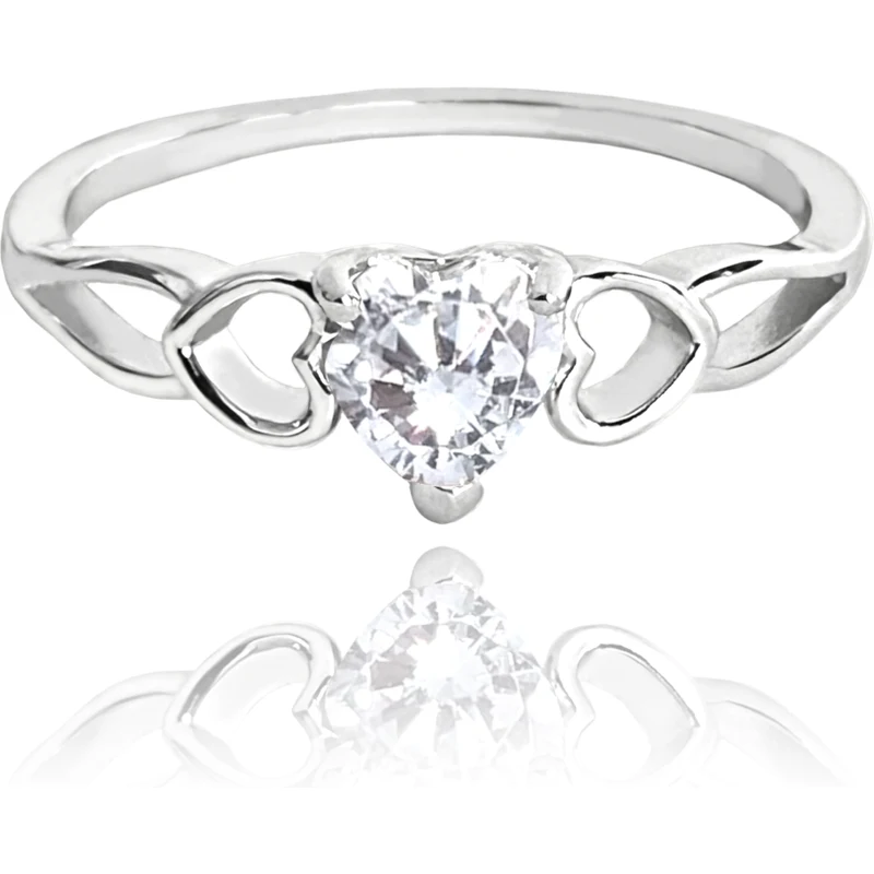 MINET Stříbrný prsten LOVE s bilým srdíčkovým zirkonem vel. 53 JMAS0181SR53  - GLAMI.cz