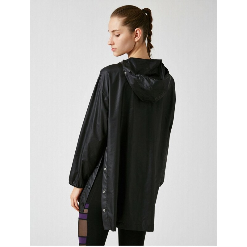 Koton Dámská černá kapuce s kapucí Detailní kabát na zip