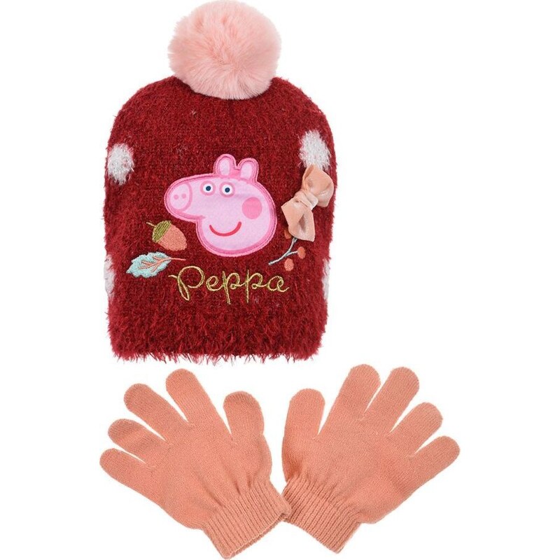 PEPPA PIG HEBKÝ SET ČEPICE A RUKAVIC - VÍNOVÁ