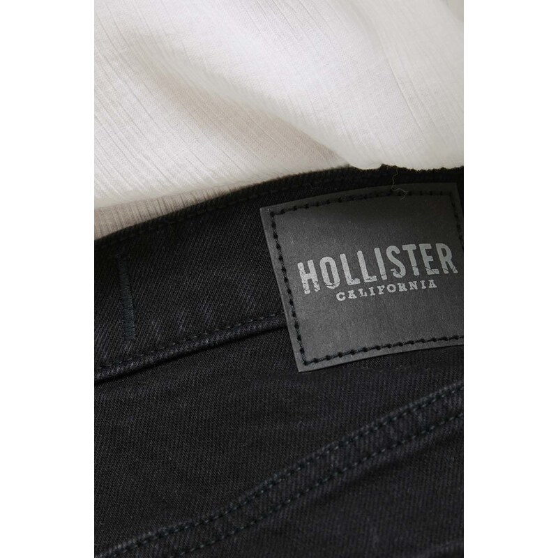 Džínové šortky Hollister Co. dámské, černá barva, hladké, high waist