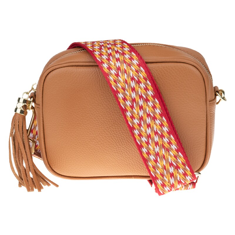Hnědá kožená italská crossbody kabelka Bala Camel s přídavným