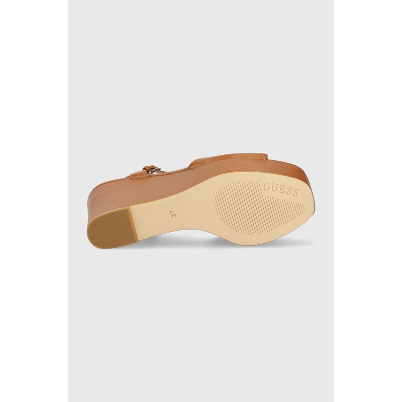 Kožené sandály Guess ZIONE2 dámské, hnědá barva, na klínku